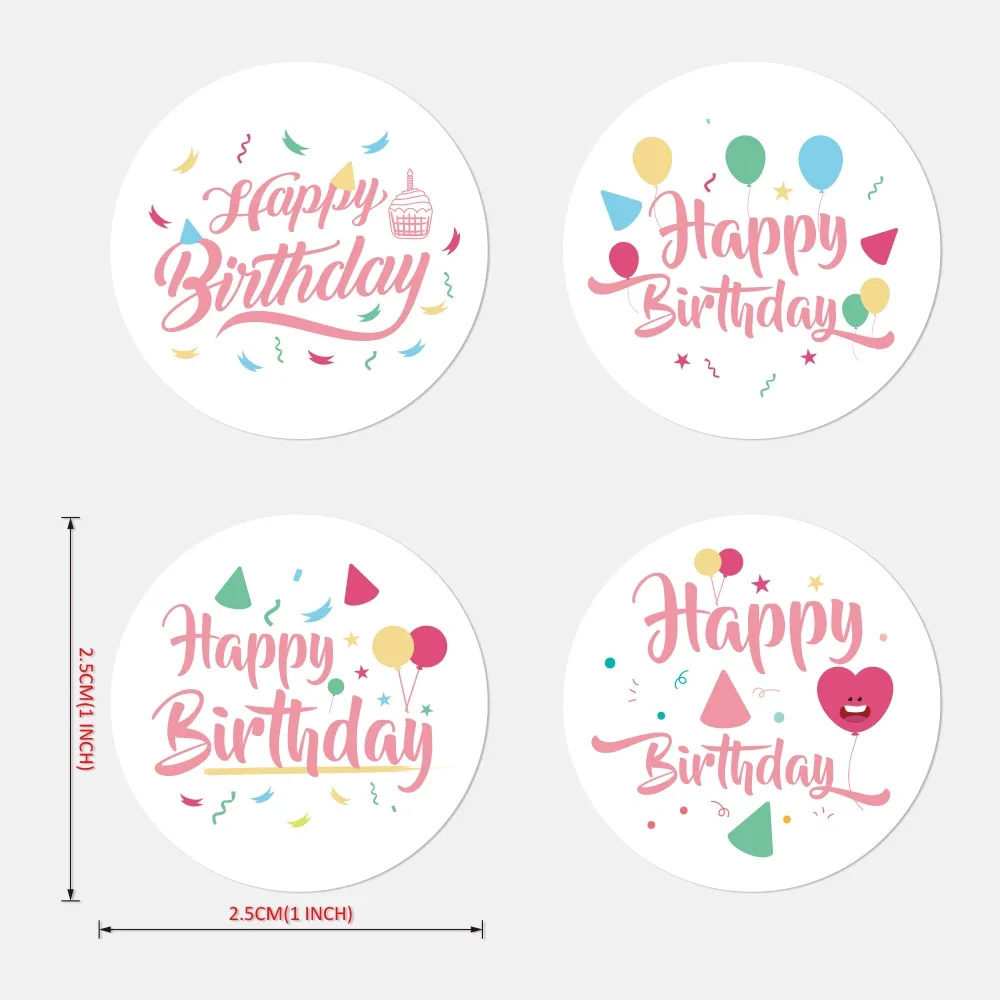 100-500pcs Round Happy Birthday Stickers for Gift Wrapping, Baby Shower, Party Decorative, Envelope Seals Stationery Stickers