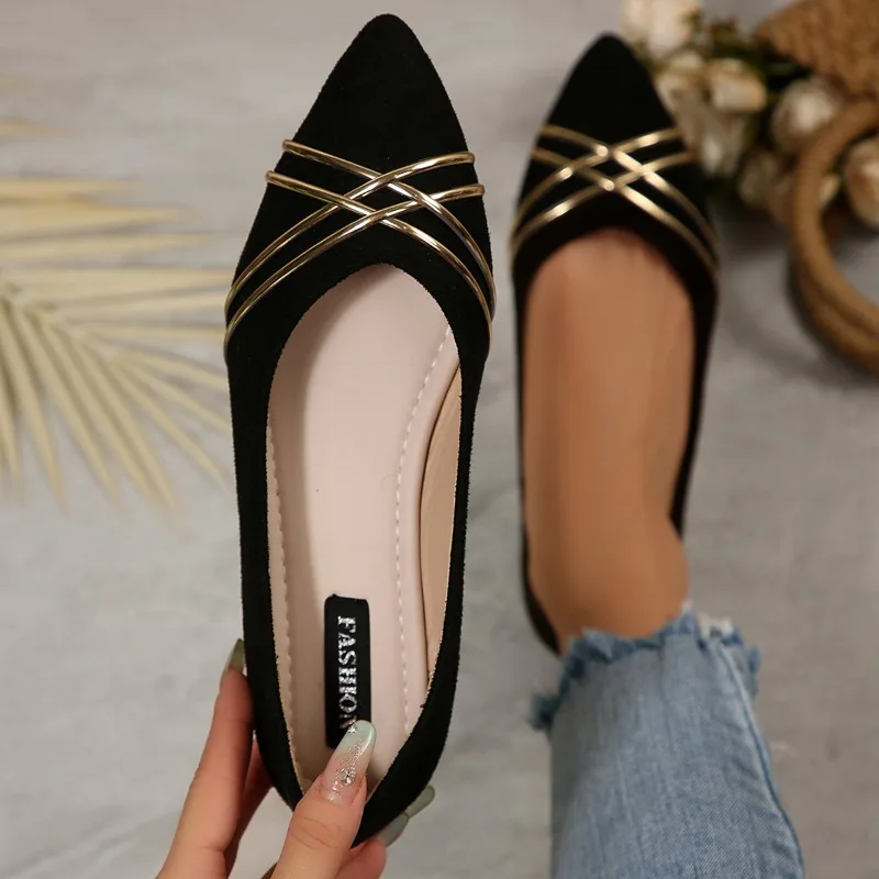 Pointed Toe Single Shoes Women Spring 2025 New Flat Shoes Soft Sole Black