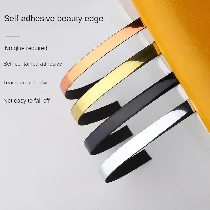 5M Self-adhesive Waterproof Wall Tile Decoration Beauty Border Gap Sticker Living Room Imitation Metal Color Plastic Lines