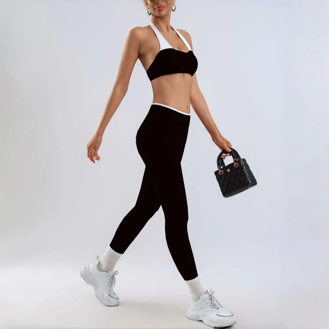 

Комплект для йоги и фитнеса из 2 предметов: спортивный бюстгальтер и леггинсы для женщин, быстросохнущий, с высокой талией, для бега и тренировок, с эффектом подтяжки ягодиц