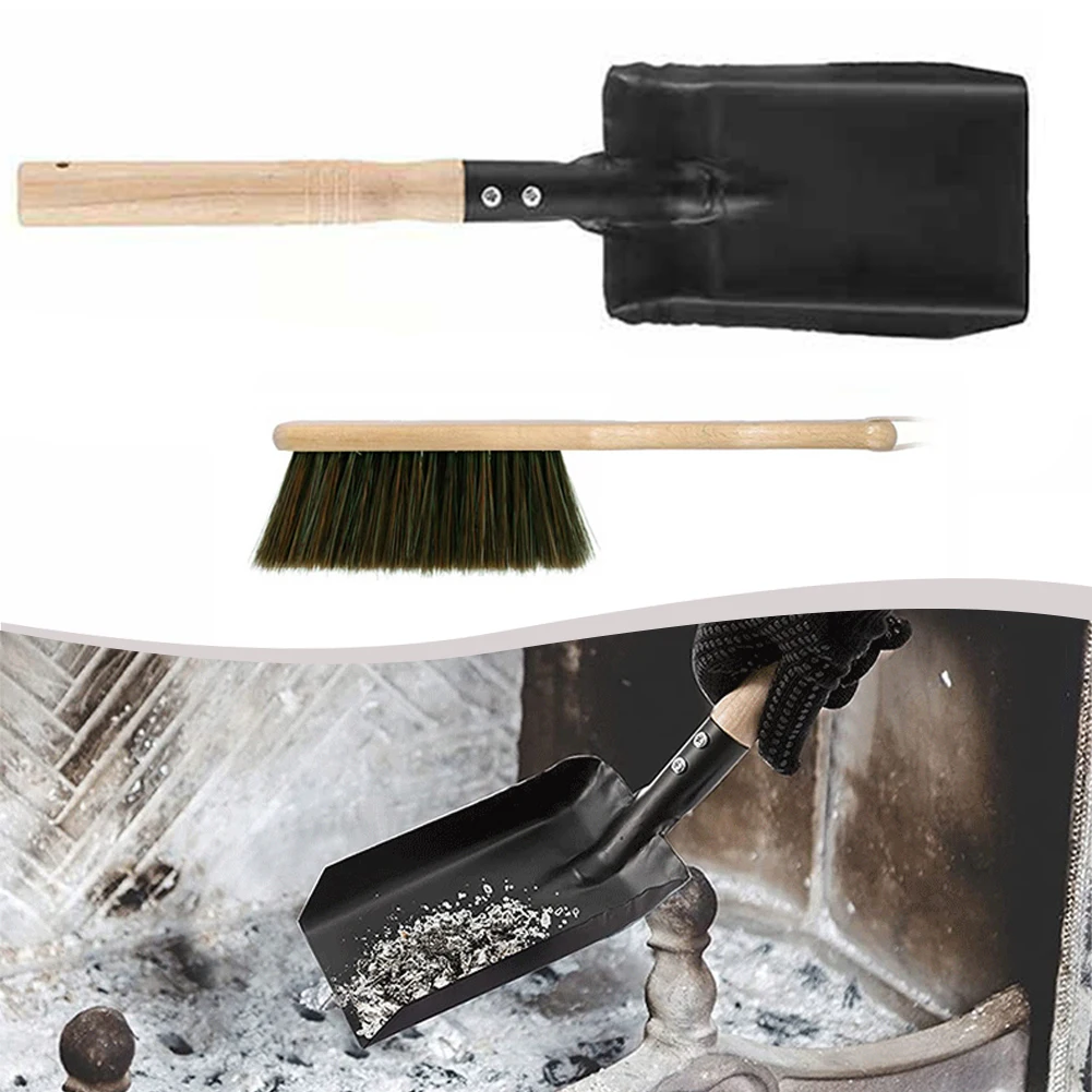 Chimney Shovel Fireplace Tools Steel Dustpan Ash Shovel Fireplace Cleaning Tool Wood Burner Accessories Brush Heat-Resistant