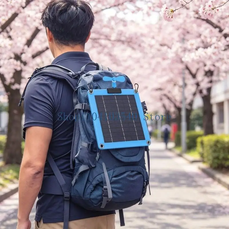 

02DC Foldable Solar Fan with Double USB Charging Essential for Summer Trip & Hikes