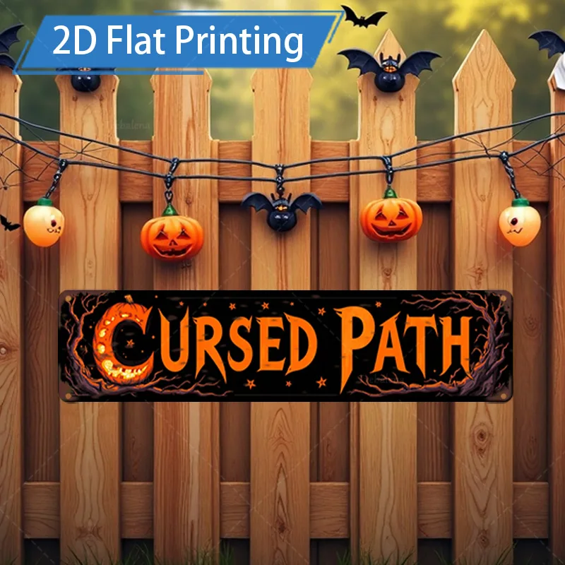Letrero de Metal de 8x12 pulgadas, letrero de camino curtido de Halloween, decoración de murciélago de calabaza espeluznante para fiesta en casa embrujada, 1 ud.