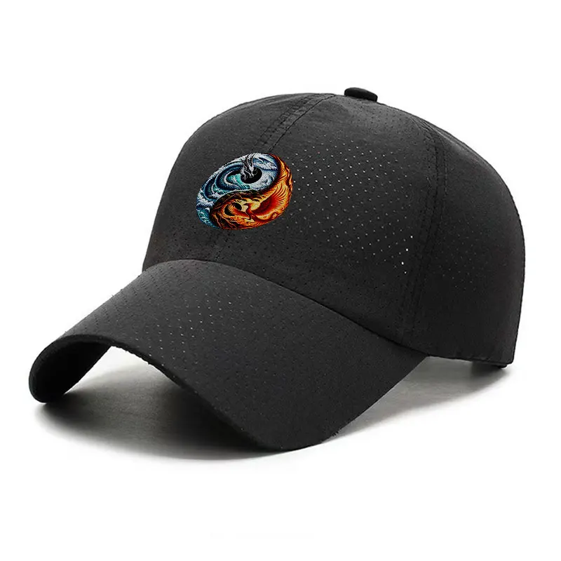 Dragon Phoenix Yin Yang Quick Dry Baseball Cap Adjustable Chinese Style Sports Hat