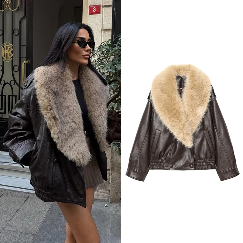 

Женская куртка из искусственной кожи, пальто, модные пальто со съемным воротником и длинными рукавами, осенне-зимняя женская верхняя одежда, шикарные топы