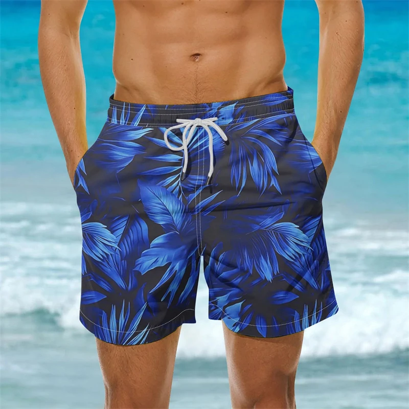 

Мужские пляжные шорты, быстросохнущие шорты для плавания с 3D принтом и тропическими растениями, летние женские и мужские повседневные спортивные шорты большого размера
