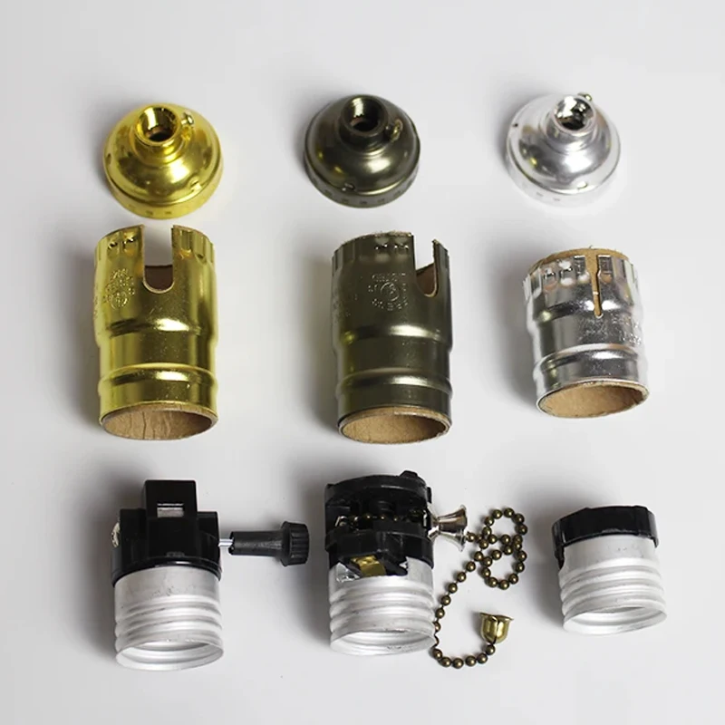 Vintage E27 Aluminum Retro Antique Lamp Base Holder Screw Aluminum Shell Bulb Light Screw Socket 3 Colors with Switch 110V/220V