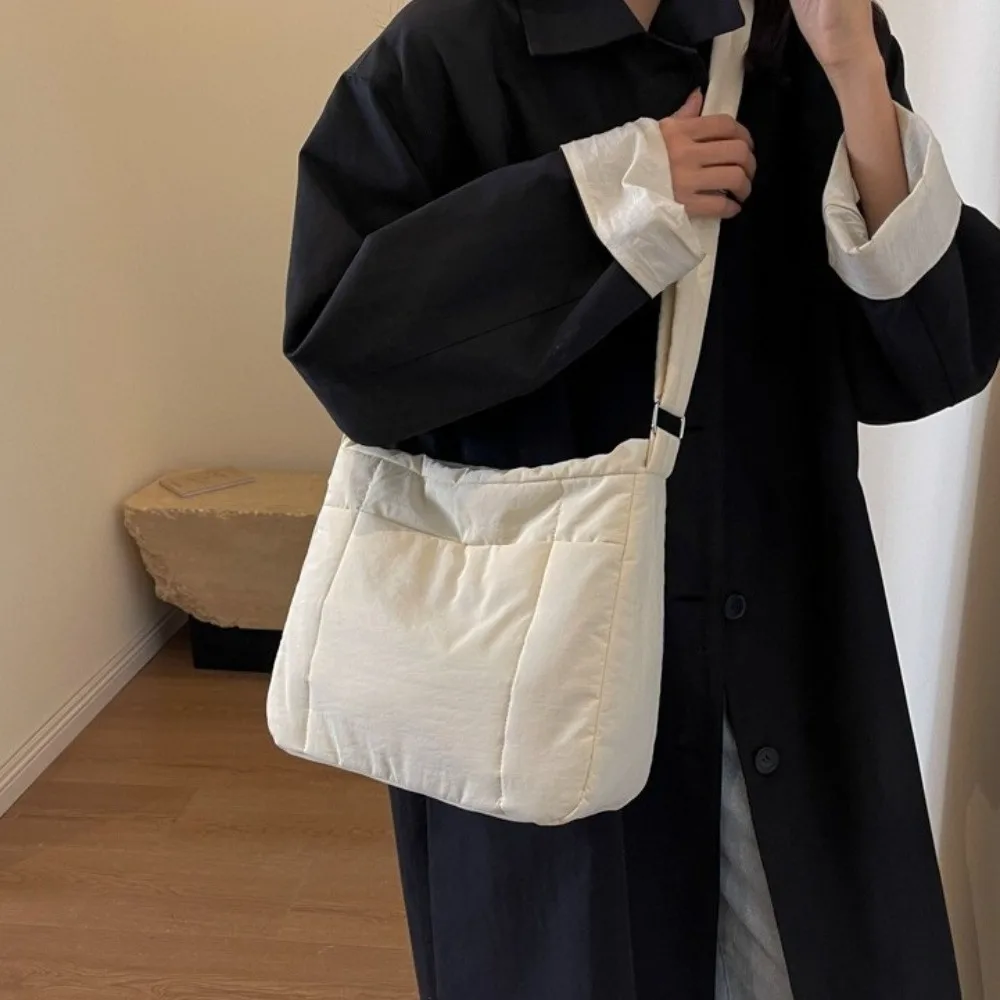 

Quilted Down Cotton Shoulder Bag Large Capacity Solid Color Cotton-padded Crossbody Bag Korean Style Space Cotton Nylon Handbag
