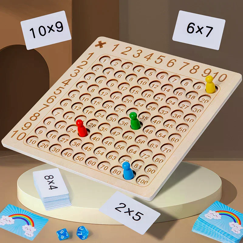 99のかけ算ボードゲーム 木製モンテッソーリ子供向け学習教育玩具 数学計算百マス板 インタラクティブ思考