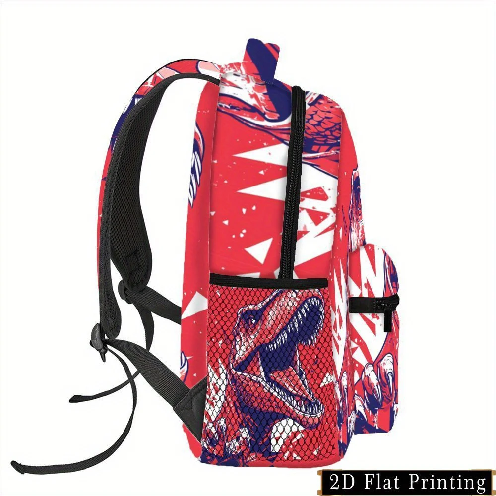 1pc Red Blue Dinosaur Print Personality Hand Wash Zipper Backpack Shoulder Strap and Waist Protection Design Fashion