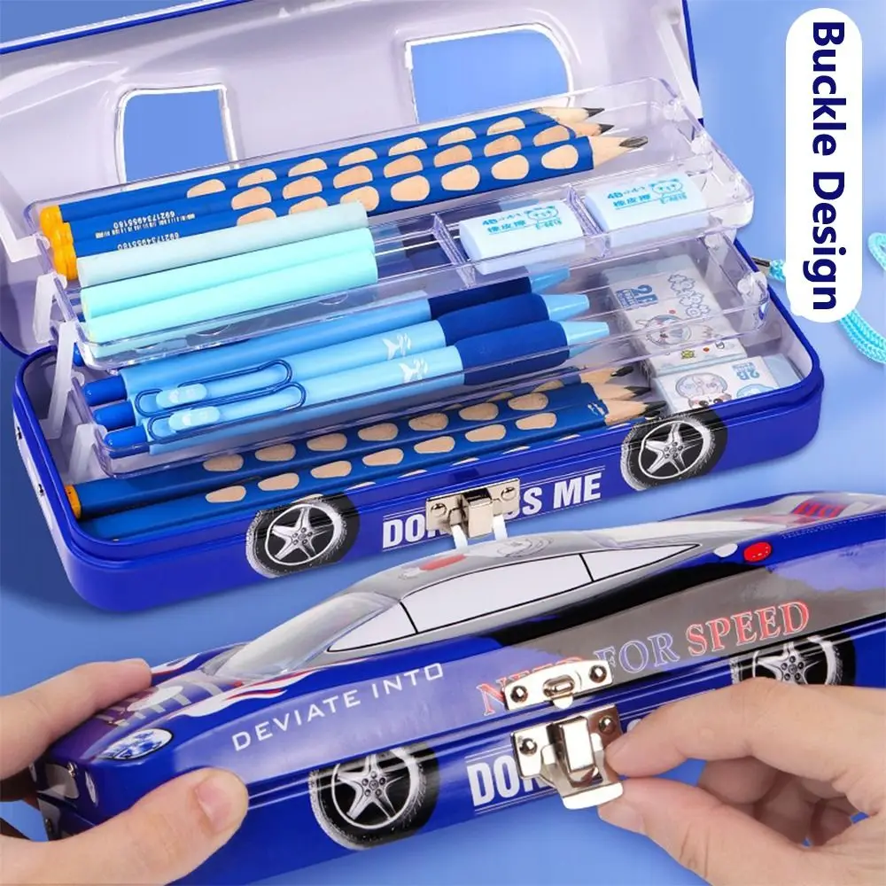 

High Quality Metal Pencil Case With Lock Three Layers Pen Box Multi-functional Dirty-proof Pen Bag Students