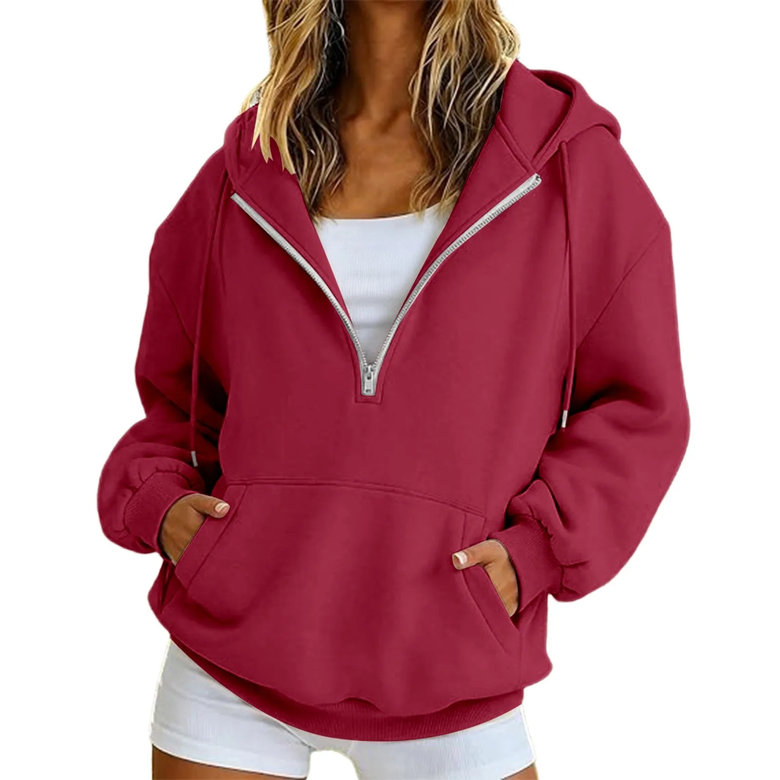 2026 Herbst/Winter Neuerscheinung Damen Fleece-Gefütterte Multifunktionale Reißverschluss-Kapuzenjacke Glatte Silhouette Warme Kapuzenjacke – Detail 9