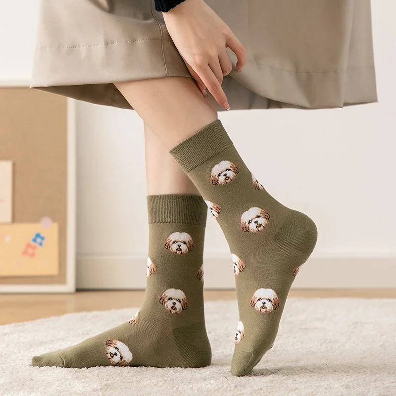 Meias para cães dos desenhos animados para mulheres, Meias Femininas Criativas INS Japonês, Shiba Inu Kawaii Sock, Meia de Tubo Médio, Bonito