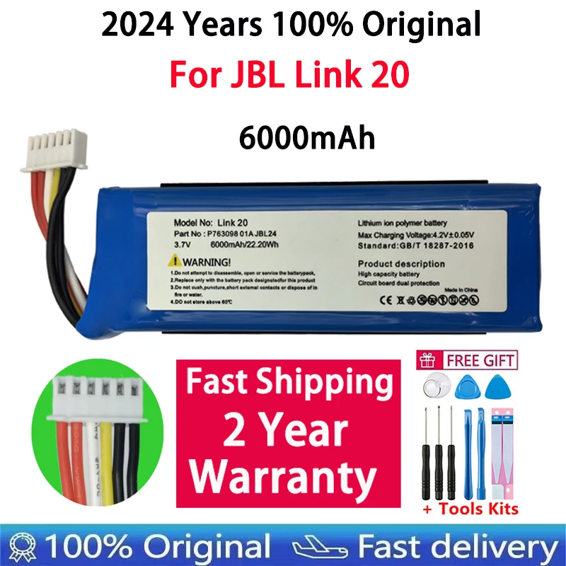 2024 Years 100% Original Replacement Battery 6000mAh For JBL Link 20 Link20 P763098 01A Genuine Loudspeaker Speaker Bateria