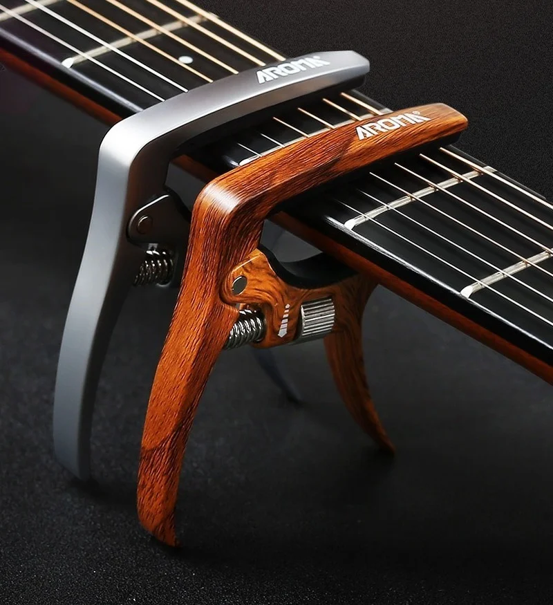 AROMA AC-30 Wood & Silver Guitar Capo for Acoustic Electric Guitar Pressure Tension Adjustable Guitar Parts Accessories