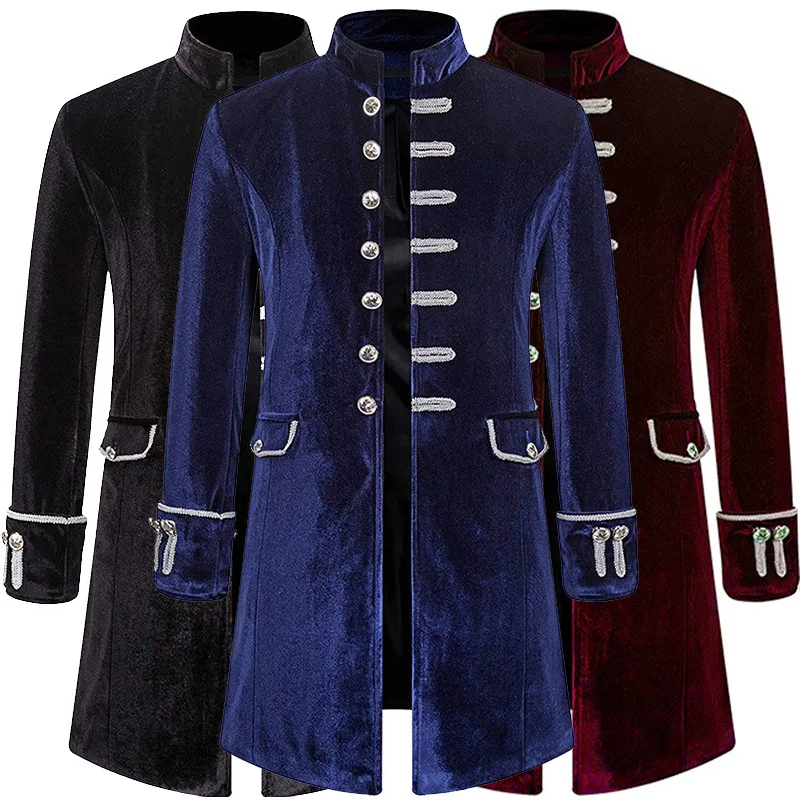 

Adult Men Medieval Tuxedo Coat Victoria Steampunk Gothic Embroidered Print Trench Coat Stage Performance Cosplay Costume