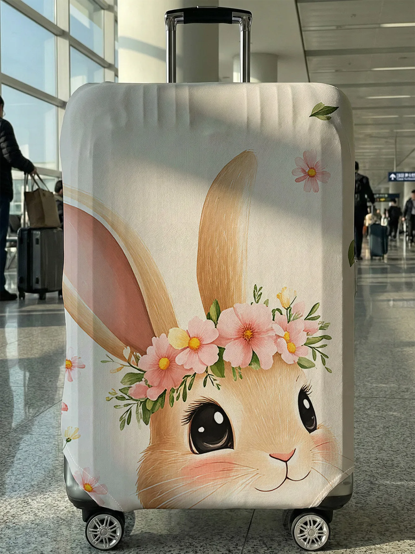 

Flower Wreath Rabbit Print Luggage Cover, Suitable for 18-32 Inch Luggage Cover, Luggage Handle Glove, Travel Accessories