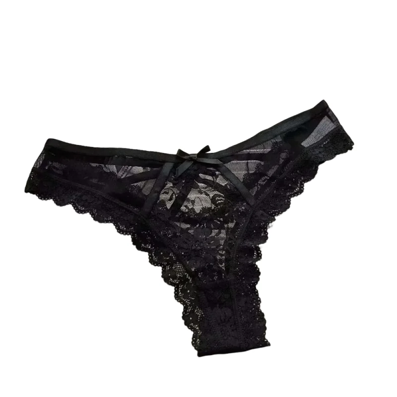 Breathable Patchwork Mesh Floral Bowknot Panties Ruffle Thong Lace Flower Transparent Briefs Low Waist Hollow Out Lady KUCLUT