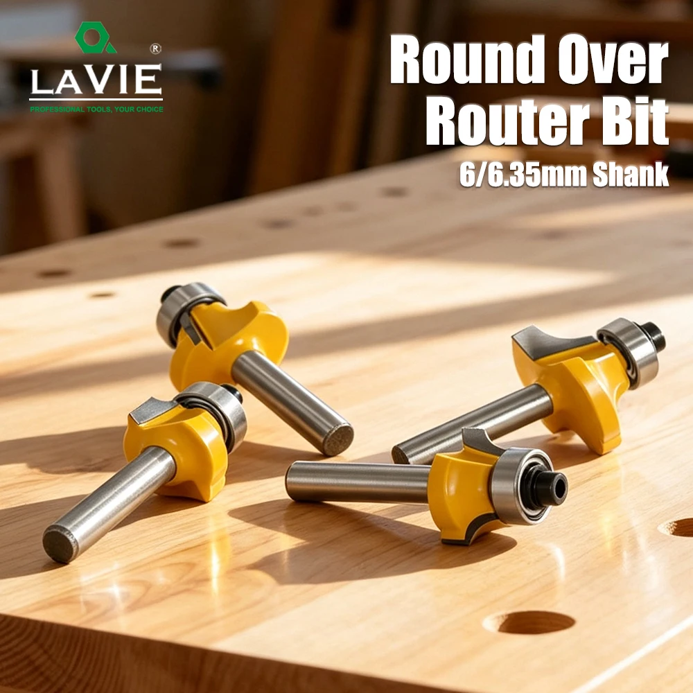 LAVIE 1/4" & 6mm Shank Round Over Router Bit Set, 8Pcs Carbide Tipped Edge Rounding Cutter with R3.2-R7.96 For Router Table