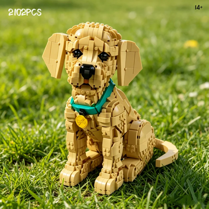 

In Stock 2102PCS Creative Dog Golden Retriever Kit 11384 Building Blocks Bricks DIY Toys for Adults Birthday Festival Gifts