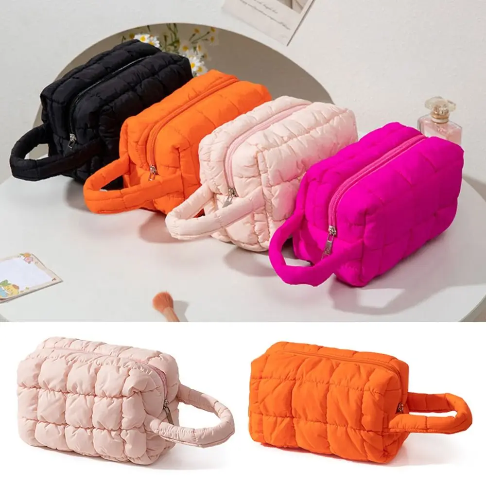 Soft Touch Handheld Makeup Bag Large Capacity Solid Color Cosmetic Bag Multi-functional Toiletry Bag Home Travel