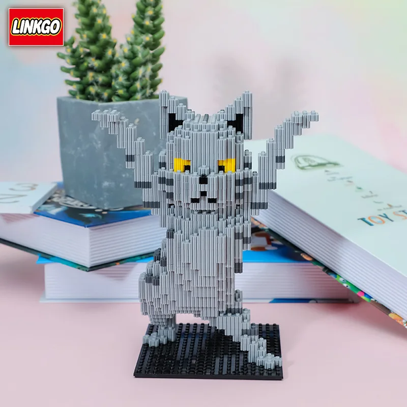 Linkgo Connection Enchanting Cat Building Blocks DIY Animal Micro Bricks Lovely Holding Cat Collection Pet Model Kid Toys