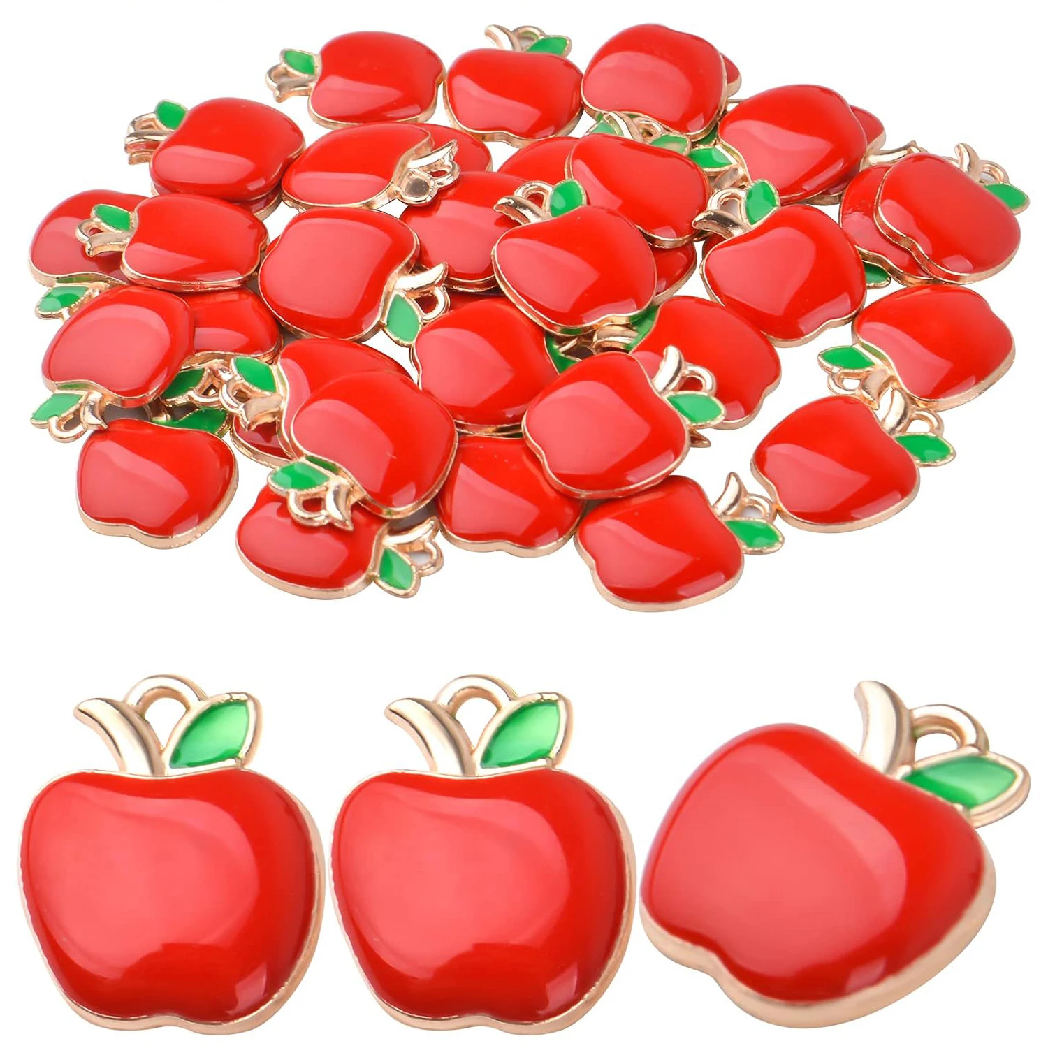 40pcs Red Apple Pendant Charms - Enamel Fruit Dangle Charms for DIY Jewelry Making