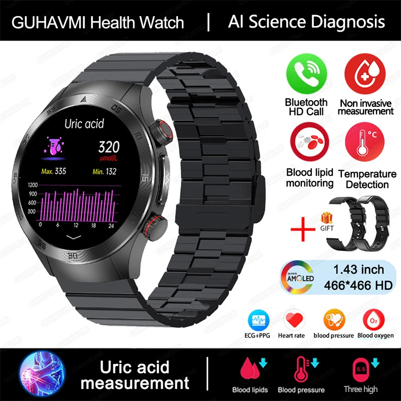 GUHUAVMI 2025, neue Saphirglas-Laserbehandlung, drei hohe Smartwatches für Männer, EKG + PPG, Herzfrequenz, Blutsauerstoff, Gesundheits-Tracker, Smartwatches 3