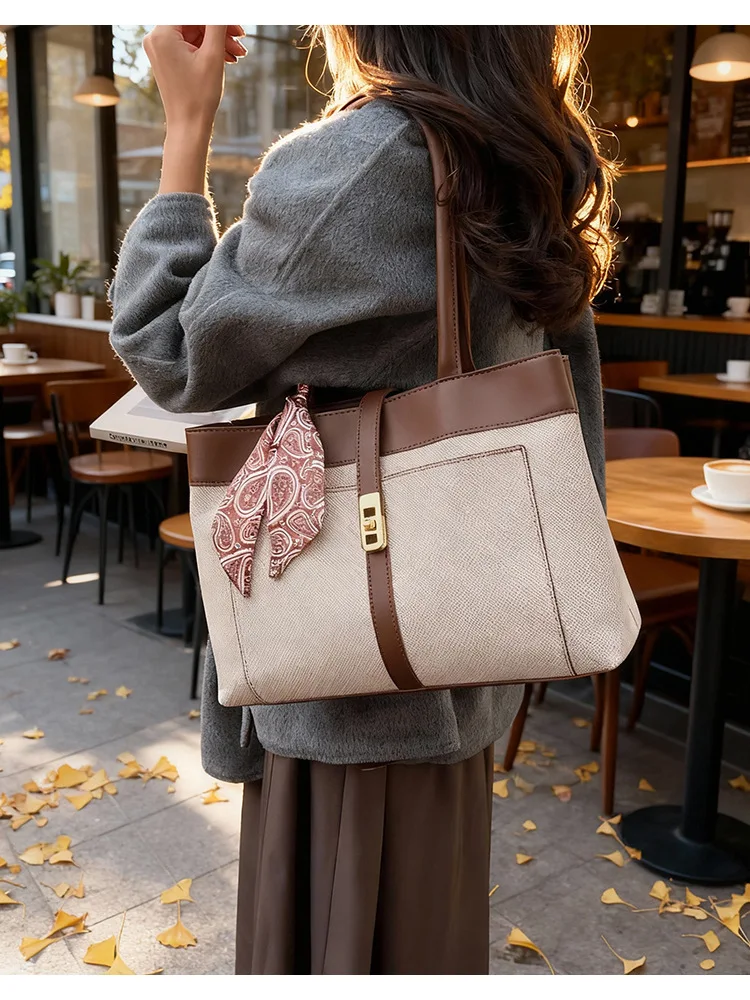 Women's Trendy Large Capacity Underarm Tote Bag - Premium Quality Versatile Design with Silk Scarf Detail for Commuters