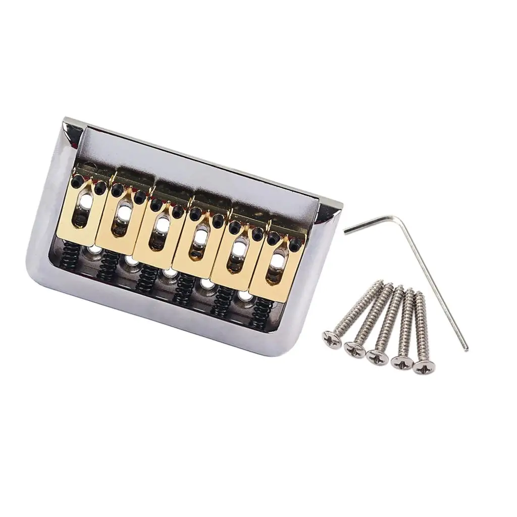 

Zinc Alloy Guitar Fixed Bridge 6 String Adjustable Saddles Brass Chrome Set with Screws Accessory for Guitar Repair