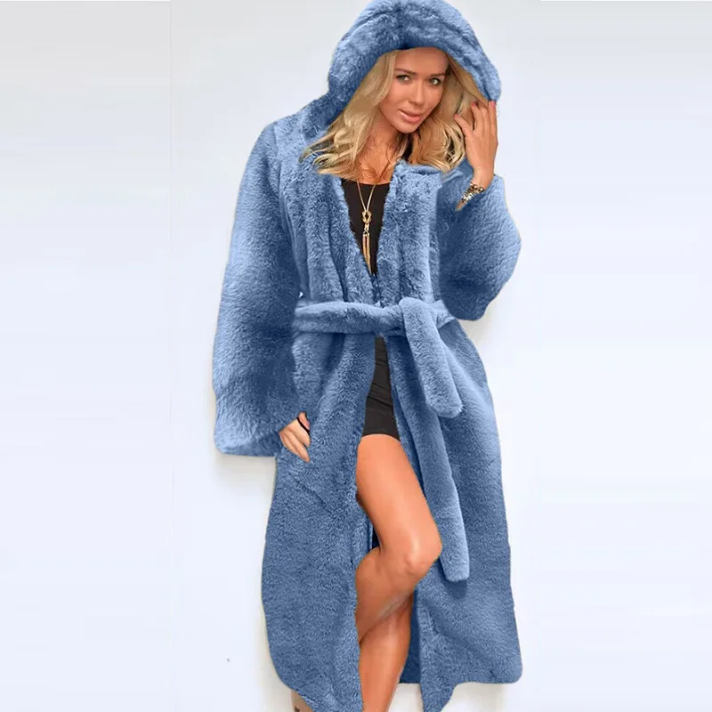 Women Fall Winter New Faux Fur Coat Hooded Cotton Thickened Long Plush Fur Coat Windbreaker Jackets for Women Coats