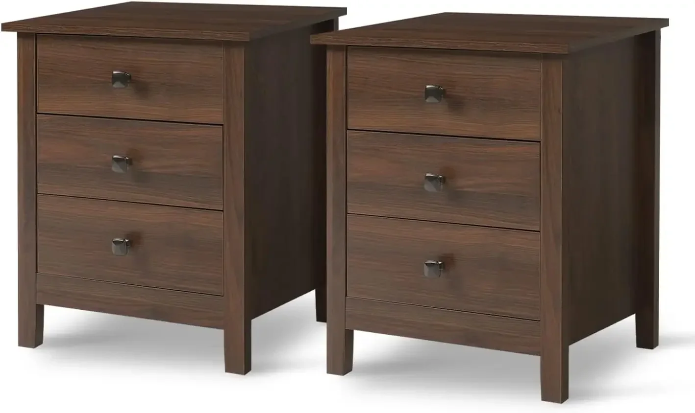 Set of 2 Nightstands for Bedroom - Wood Nightstand Set with Drawers, Bedside Table, Tall Night Stand with 3-Drawer & Open