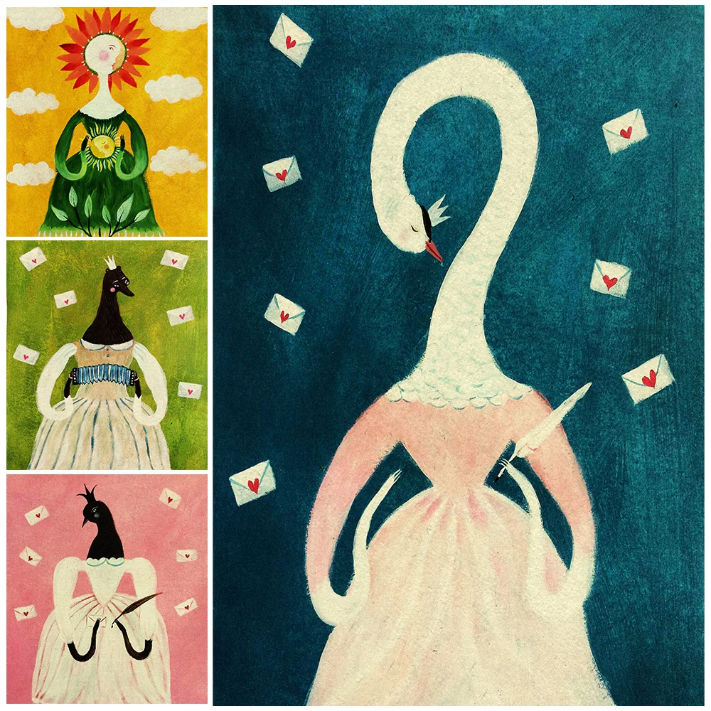 

Sun,Peacock,Swan,Bear,Cute Portrait Wall Art,Canvas Painting,Surreal Fantasy Animal Portrait Art Poster Print Home Decoration