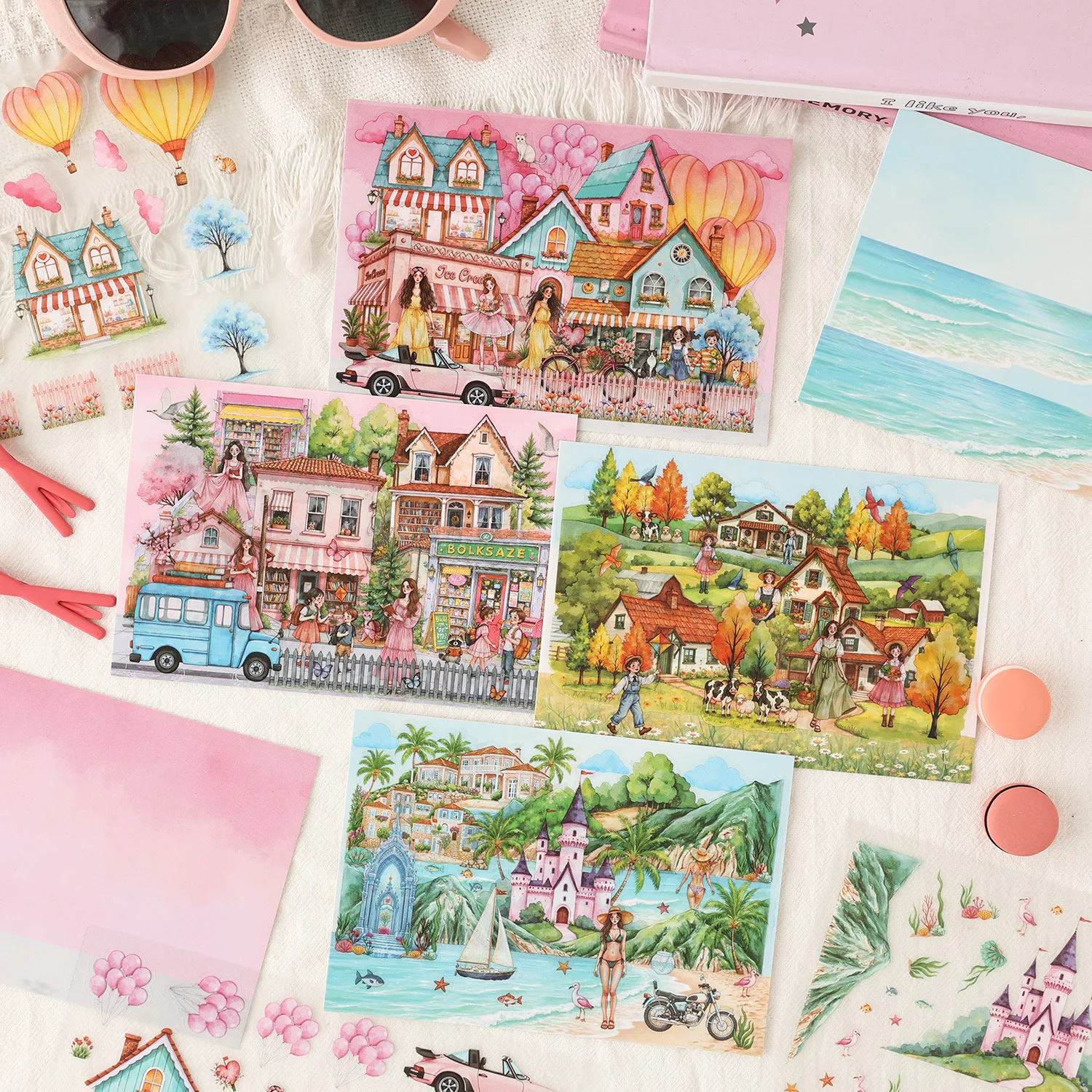 3D Dimensional Scene Stickers with Gentle South Bank Theme for Creative DIY Building Adhesive Scrapbooking Crafts