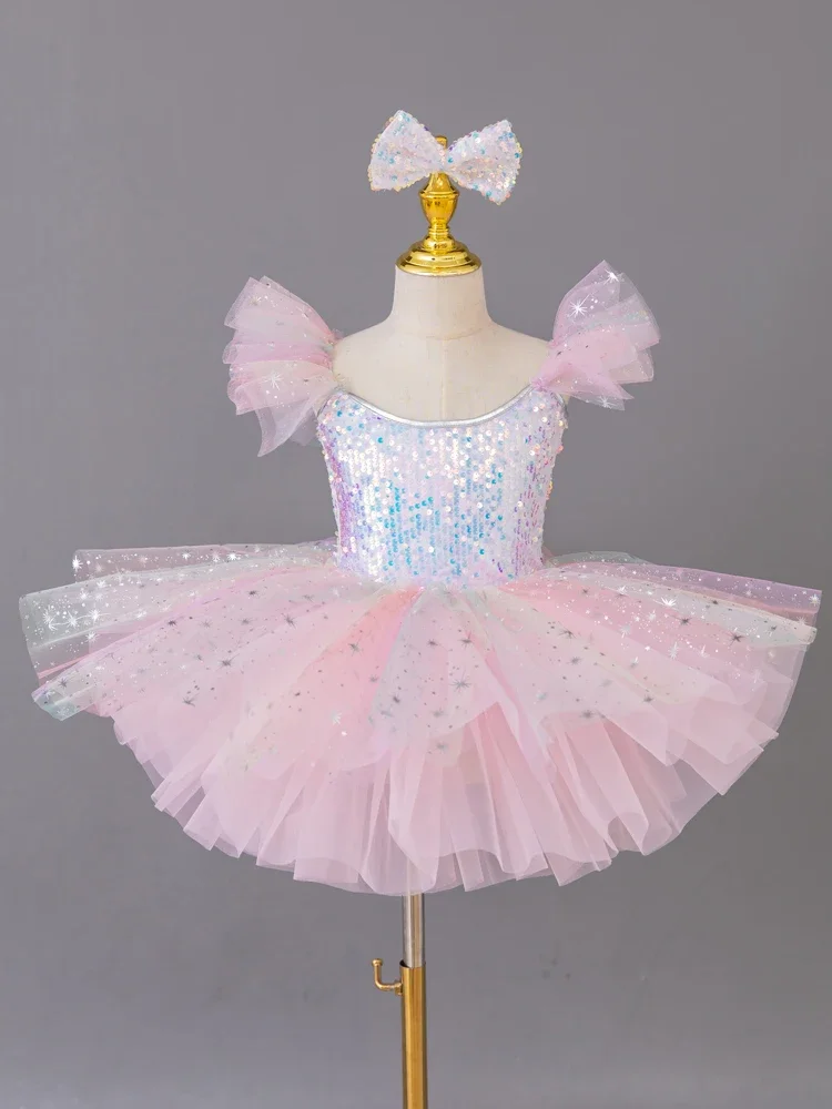 Dziecięce stroje taneczne cekiny nowoczesny taniec tutu sukienka dziewczęca strój taneczny na scenę ślubne sukienki księżniczki