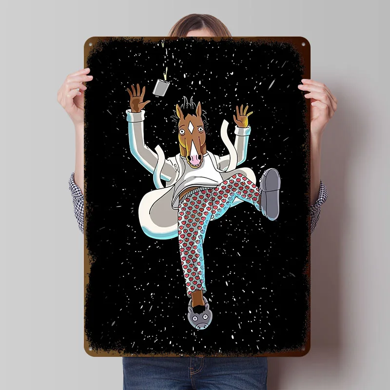 BoJack Horseman Space Fall Metal Poster Custom Wall Art Retro Vintage Tinplate Signs for Room Decorations Man Mancave Decoration