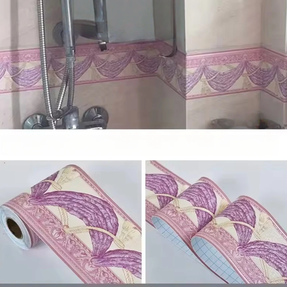 1 قطعة 5 متر/196.85in بولي كلوريد الفينيل ذاتية اللصق اللوح الجدار ملصق الأزهار التفاف الخصر ملصقات مقاوم للماء ثلاثية الأبعاد جدار الحدود ديكور #1