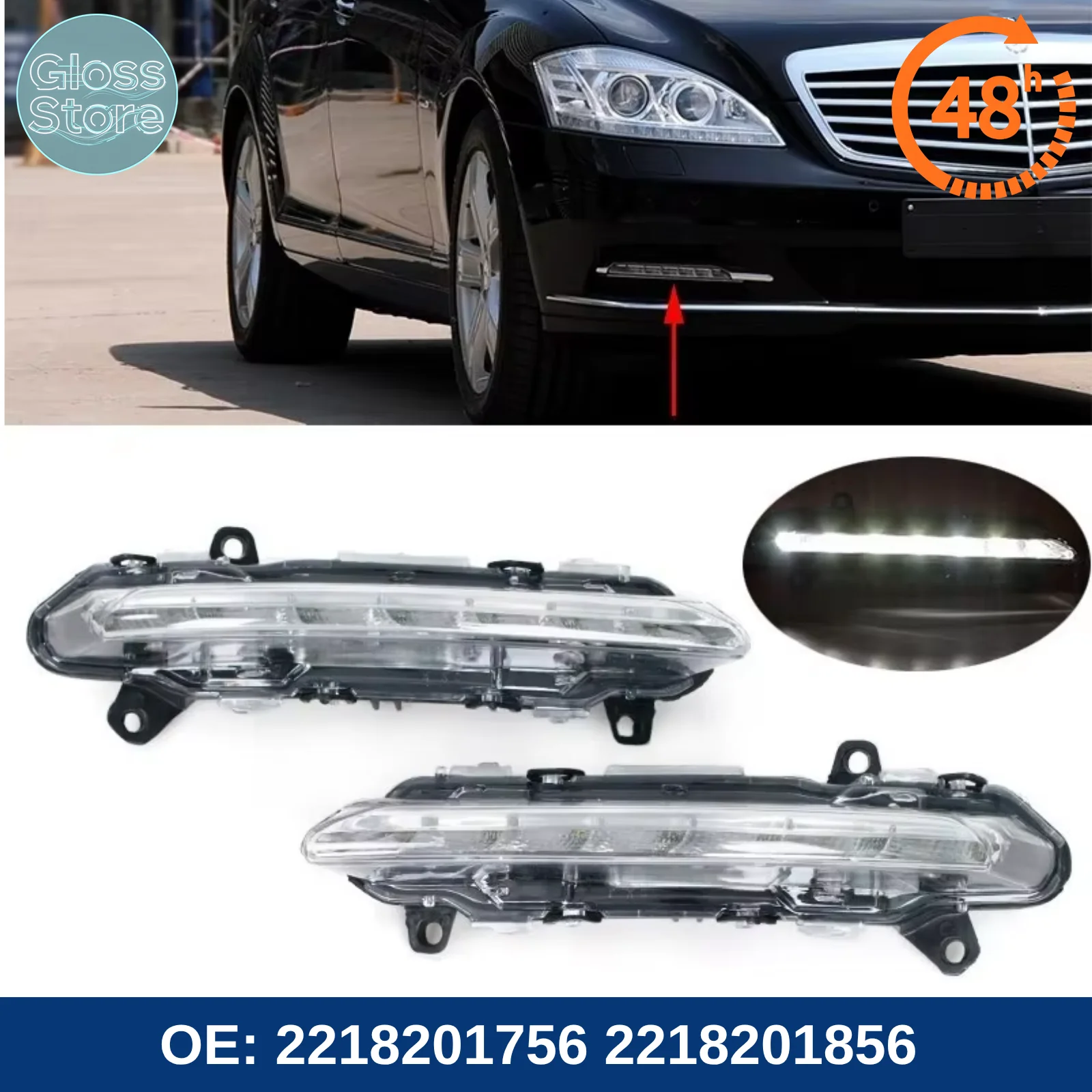 1Pair 2218201756 2218201856 LED Daytime Running Lights DRL Fog Lamp For Mercedes Benz S-Class W221 S350 S500 C250 C300 Car Parts