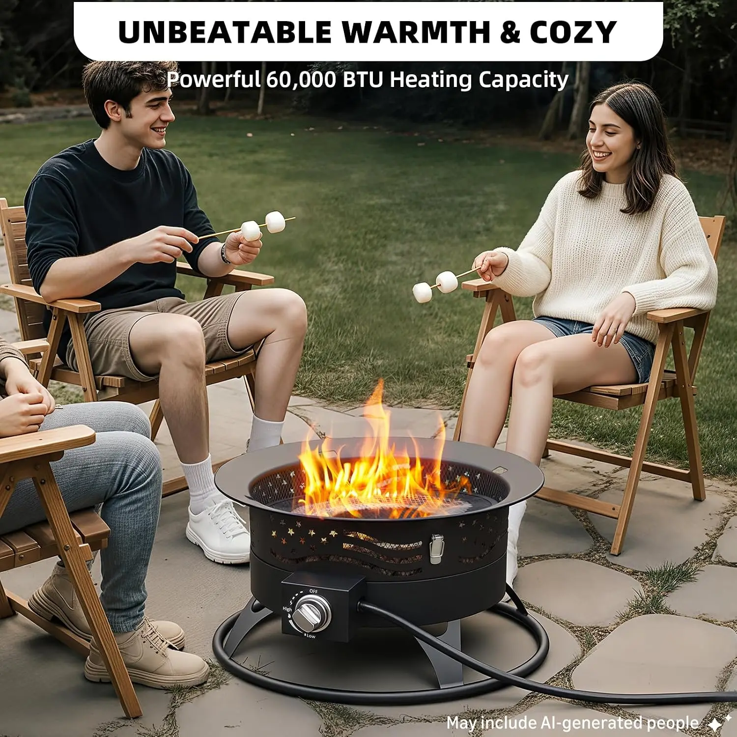 Portable Propane Fire Pit, 24 Inch Smokeless Outdoor Gas Firepit