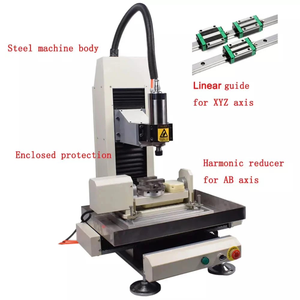 High accuracy linear guide desktop 5 axis cnc stainless steel engraving machine