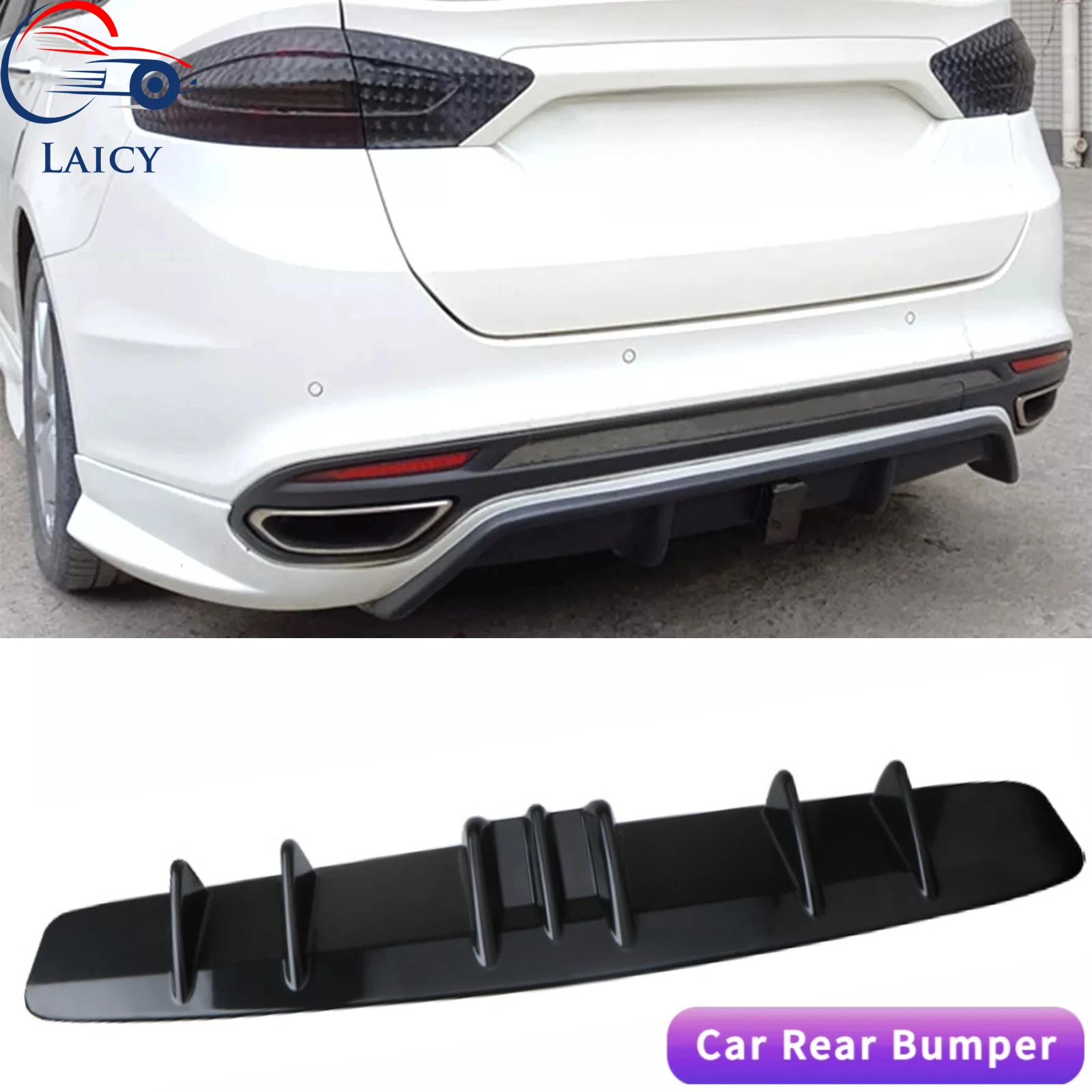 LAICY 84CM For Ford Fusion SE Car Rear Diffuser Fin Bumper Lip Splitter Spoiler Chassis Deflector Lip Kit Carbon