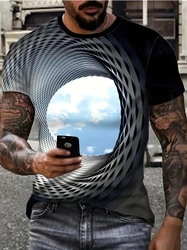 3D Optical Illusion Cloudy Sky T-Shirt - Men's Short Sleeve Crew Neck Novelty Shirt - Ultra Comfortable, Summer Outdoor Style