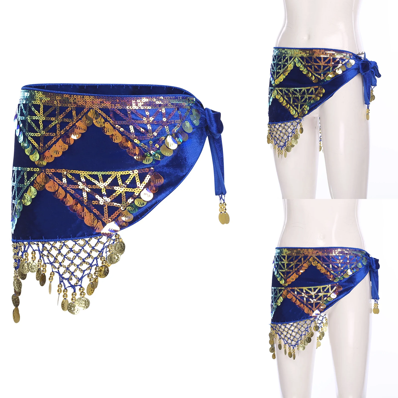 Volwassen dames elegante buikdanskleding pailletten kwastje driehoek sjaal franje wikkelrok voor podium prom volksdansvoorstelling