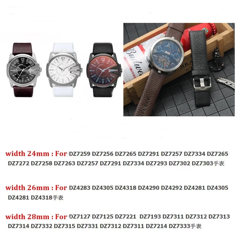 18mm 22mm 24mm 26mm 28mm 30mm 32mm Surface Cowhide For Diesel DZ4542 4323 7313 7395Watchband Watch Strap Bracelet Band Wristband