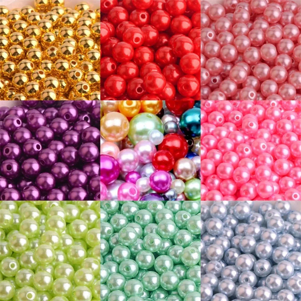 ABS Imitation Round Plastic Pearls for Needlework and Jewelry Making, Straight Hole Pearl, 3mm-12mm