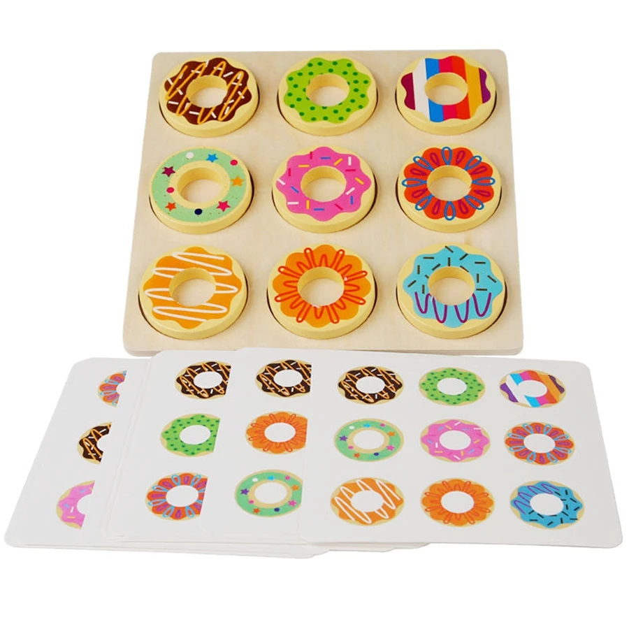 Montessori Wooden Donut Color Cognitive Game Doughnut Paired Sensory Toy Toddler Preschool Early Learning Party Interactive Toy