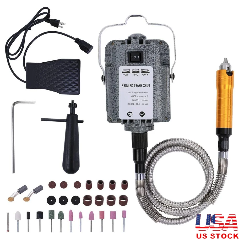 1000 W 30000 RPM Esnek Mil Asılı Öğütücü Carver Takı Tamir Aracı Kiti Ayak Pedalı Kontrolü ile Yüksek Hassasiyetli Döner Alet