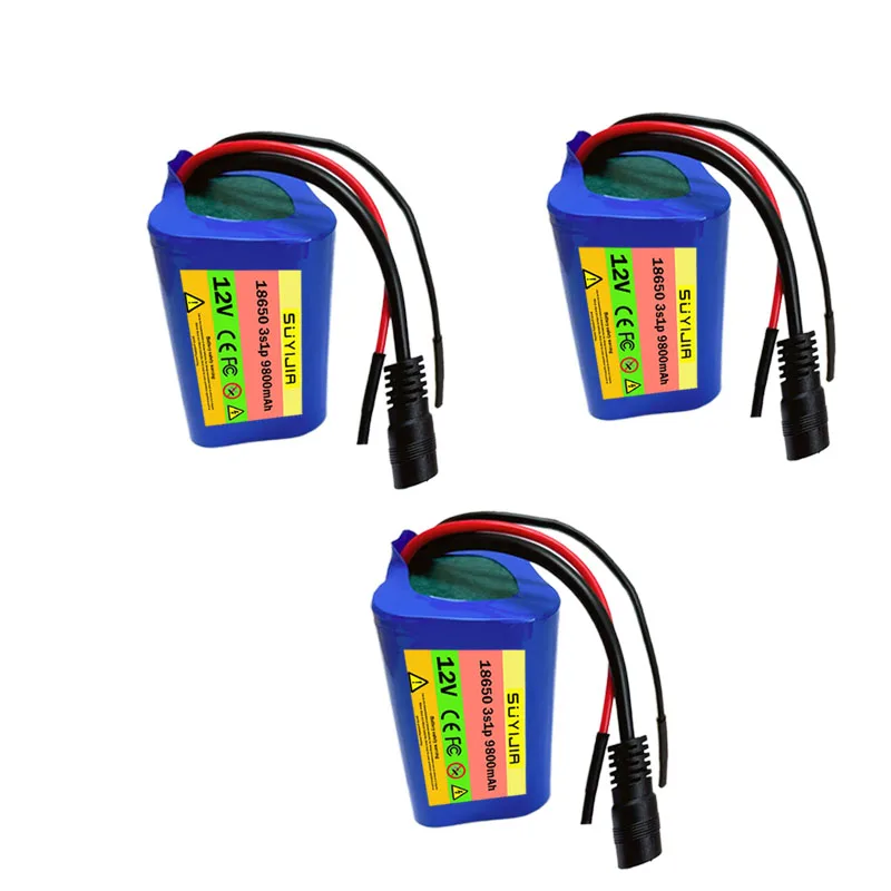 New 12V 18650 Battery Pack 9800mAh 3S1P Li-ion Rechargeable Batteries with BMS Lithium Cells Protection Board +12.6V 1A Charger