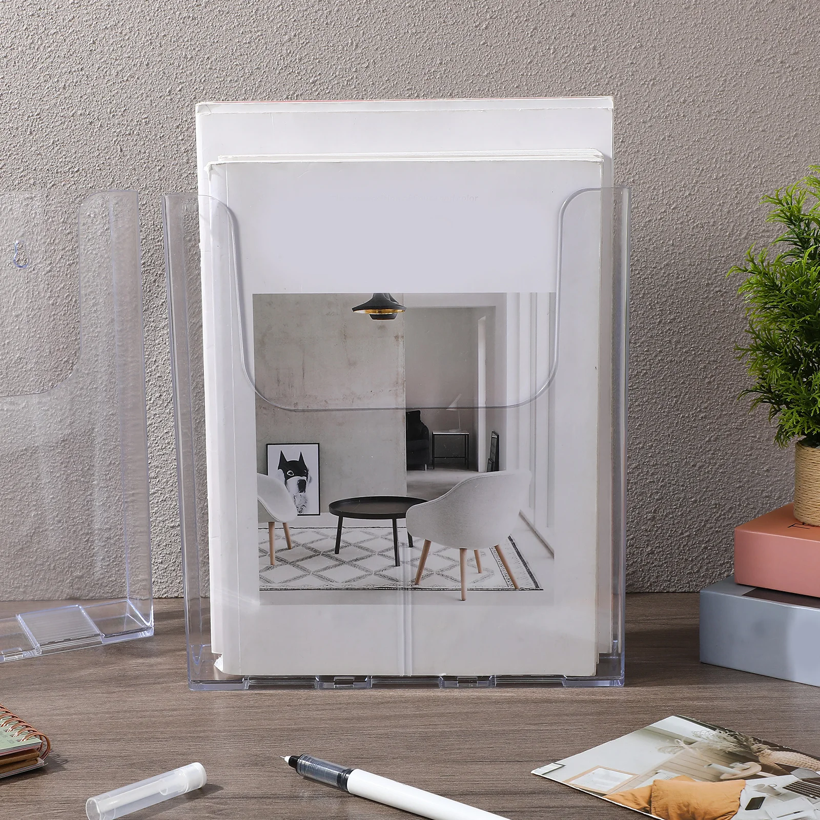 2 قطعة حامل الملفات شنت A4 واضح الاكريليك كتيب الطيارة رف شاشة للمكاتب مولز الفنادق مجلد حامل لملف الحائط #5