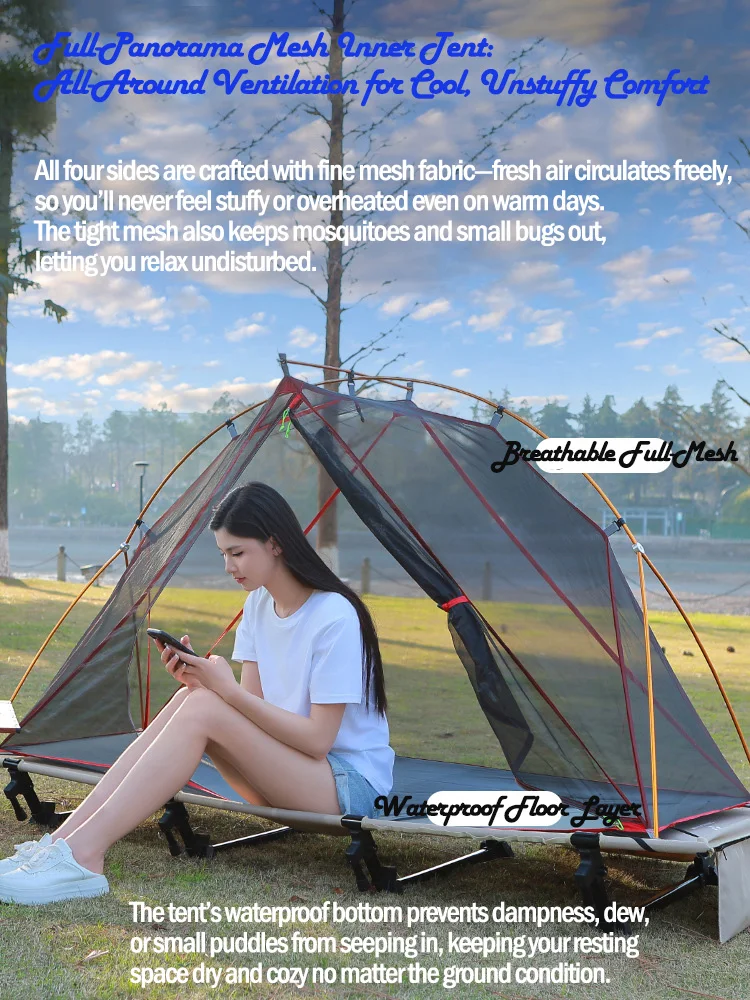 Outdoor Elevated Tent Camping, Portable Automatic Folding, Waterproof and Thickened Integrated Bed Tent for Wilderness Use.